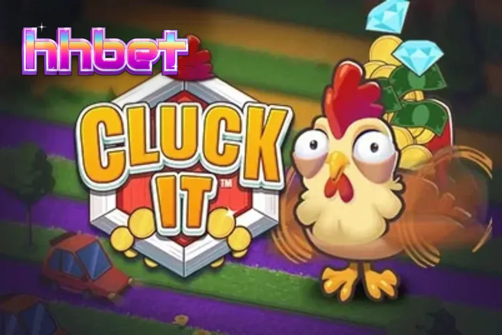 O jogo de slot Cluck It com um frango animado em um cenário de fazenda.